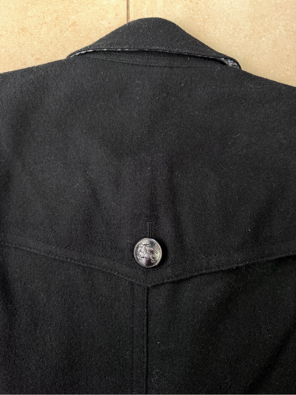 BURBERRY BLACK LABEL Men's Wool Military Peacoat Double Breasted -Black- Size M - Picture 8 of 9